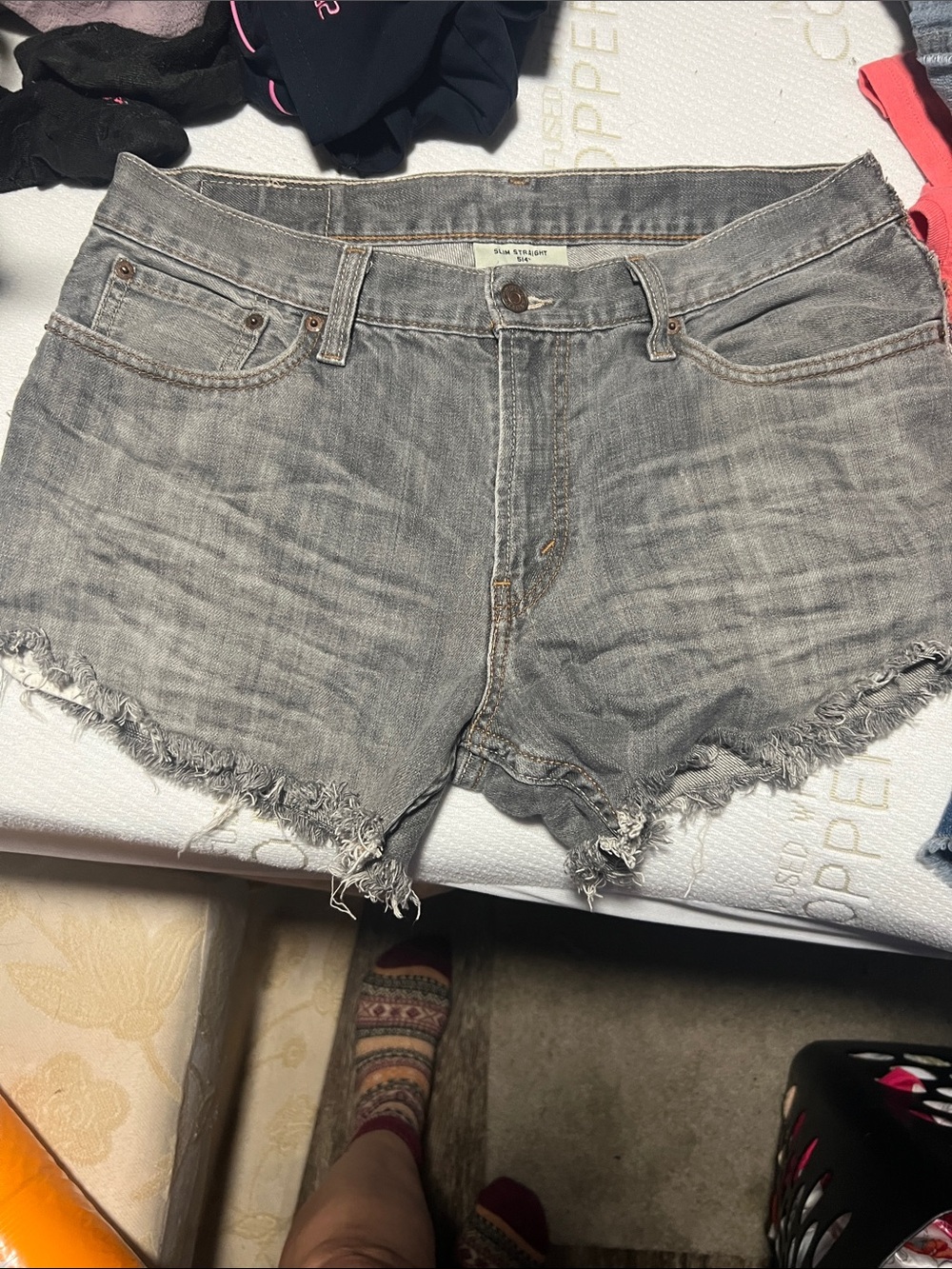 Gray Frayed Hem Denim Jean Shorts